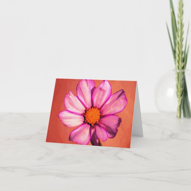 Orange Blommigt Notecard Kort (Framsida)
