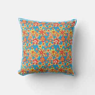 Orange Blommigt och Blue Polka Polka dots Reversib Kudde
