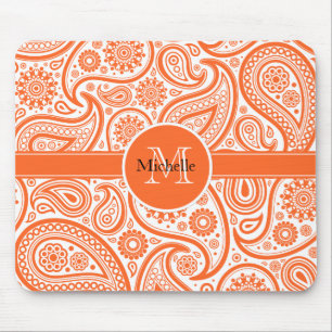 Orange Blommigt Paisley Monogram Mönster Musmatta