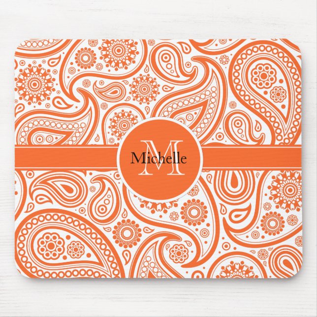 Orange Blommigt Paisley Monogram Mönster Musmatta (Framsidan)