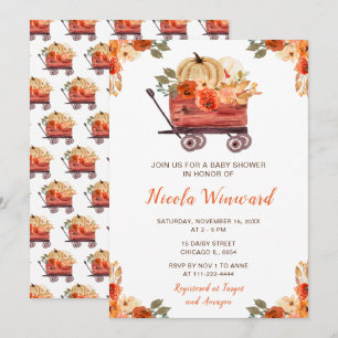 Orange Blommigt Pumpkin Lastbil Baby Shower Inbjudningar