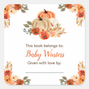 Orange Blommigt Pumpkins Baby Shower Fyrkantigt Klistermärke