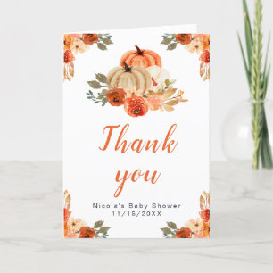 Orange Blommigt Pumpkins Baby Shower Tack Kort