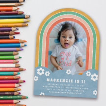 Orange Blommigt Regnbåge Barn Blockdags inbjudan