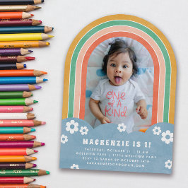 Orange Blommigt Regnbåge Barn Blockdags inbjudan