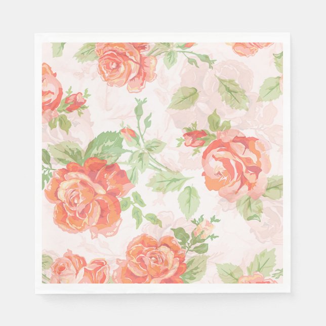 Orange blommigt ro Papper Pappersservett (Framsidan)