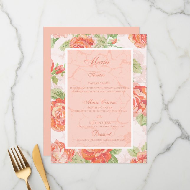 Orange blommigt ro, platt meny (Fram/Back In Situ)