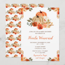 Orange Blommigt Rustic Pumpkins Baby Shower