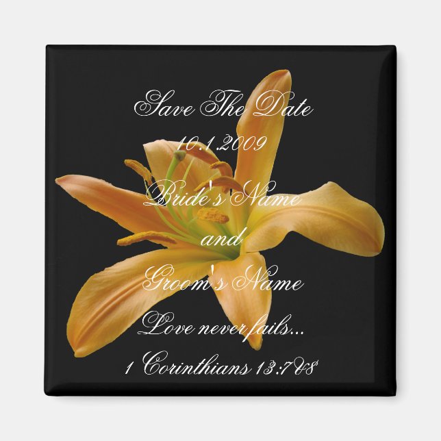 Orange Blommigt Spara datum magneter (Framsidan)