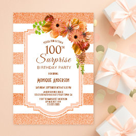 Orange Blommigt - strimlad överraskning 100:e föde Inbjudningar