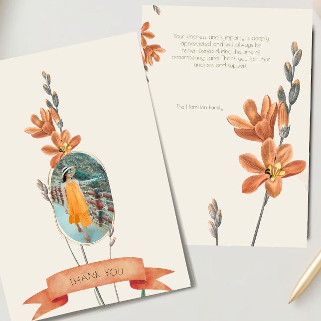 Orange Blommigt Tack för fotosvampsjukdom Inbjudningar (Skapare uppladdad)