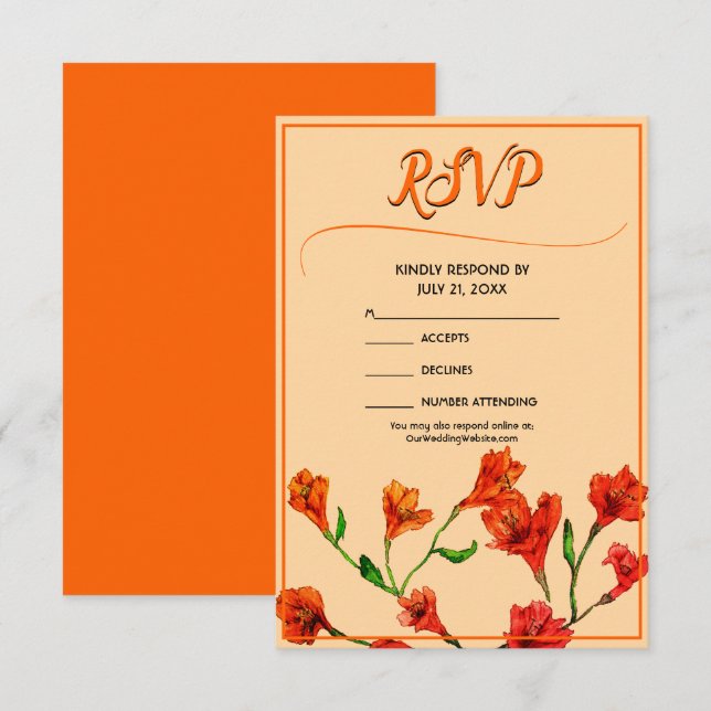 Orange Blommigt Vattenfärg Bröllop OSA Kort (Fram/baksida)