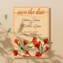 Orange Blommigt Vattenfärg Bröllop