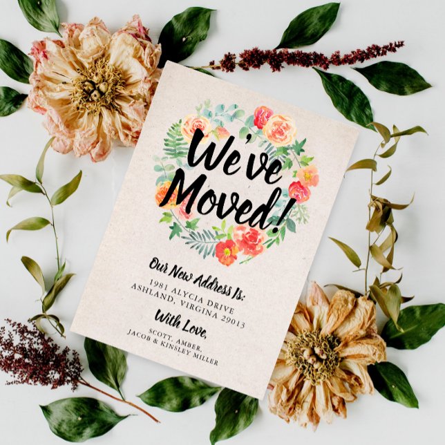 Orange Blommigt Vi har flyttat av utandning Inbjudningar (Skapare uppladdad)