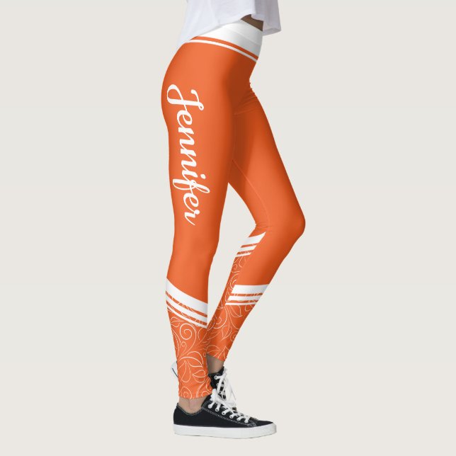 Orange blommigt vit rand och namn modern gigantisk leggings (Höger)