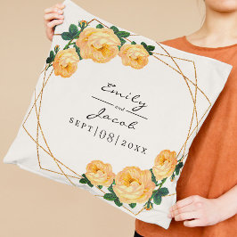 Orange Blommigt Wed Elegant Guld Glitter Geometric Kudde