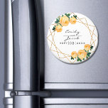 Orange Blommigt Wed Elegant Guld Glitter Geometric Magnet<br><div class="desc">Utformningen av bröllop har en elegant faux glitter guld i ram mönster. Övertäckt med vattenfärgen ro och grönt löv på två hörn. Anpassa den här mallen för att lägga till information. Klicka för att anpassa ytterligare om du vill göra fler ändringar. Allt är anpassade.</div>