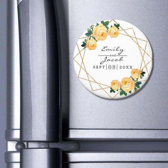 Orange Blommigt Wed Elegant Guld Glitter Geometric Magnet (Skapare uppladdad)