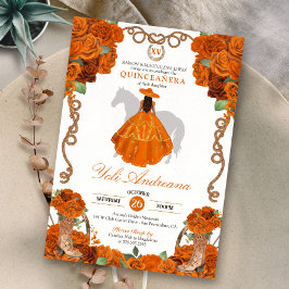 Orange Blommigt Western Charra Quinceanera Inbjudningar