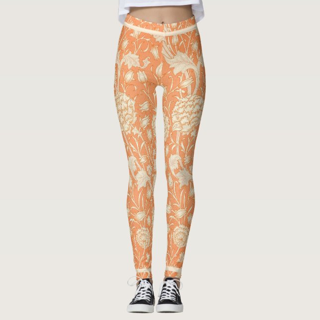 Orange Blommigt William Morris Leggings (Framsida)