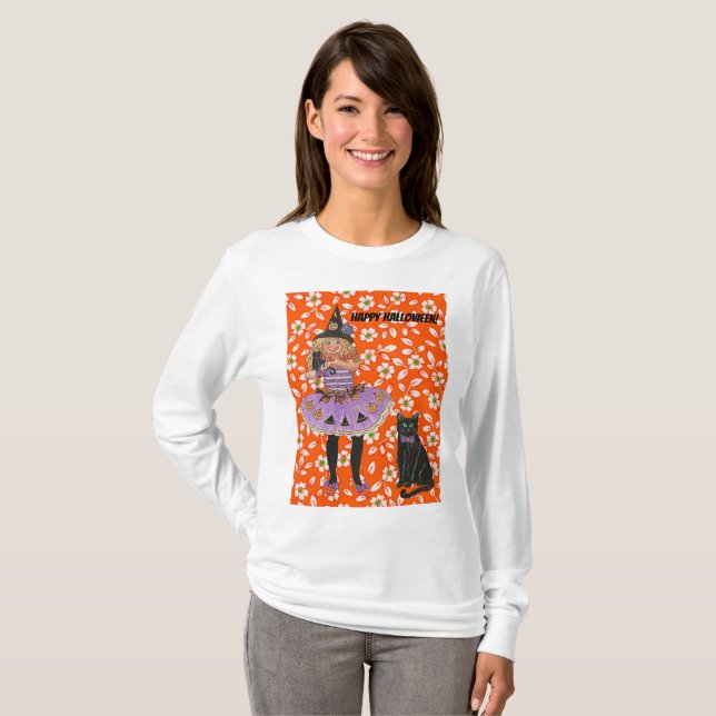 Orange Blommigt Witch Top! T Shirt (Hel framsida)
