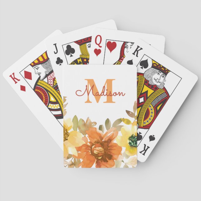 Orange Blommönogram Namn Present Casinokort (Baksidan)