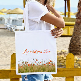 Orange blommonogram Tote bags Tygkasse