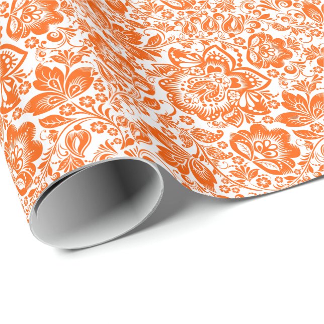 Orange Blommönster Anpassningsbar Bakgrund Presentpapper (Rullad Hörn)