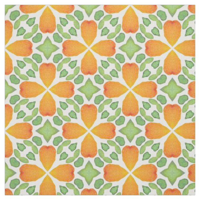 Orange blommönster-mosaik-retro 60 s 70 tyg (Provkarta)