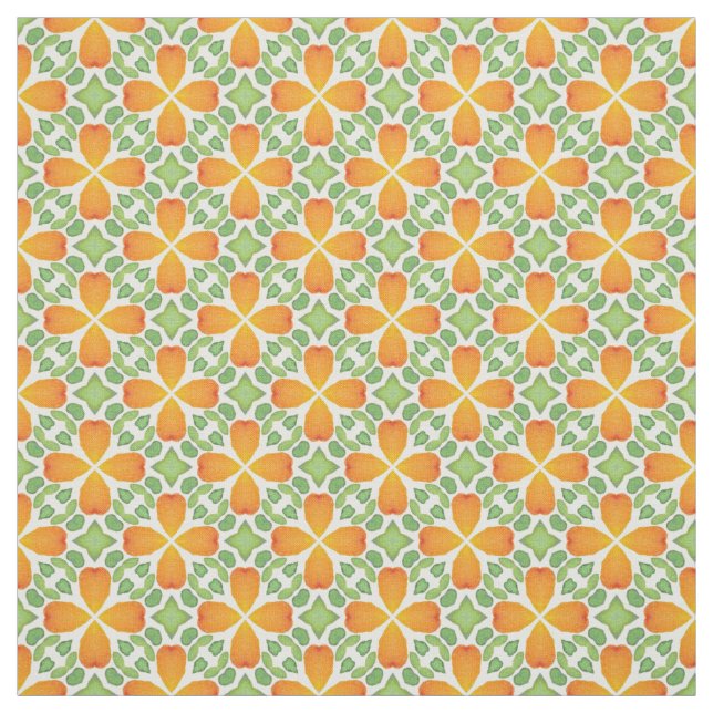 Orange blommönster-mosaik-retro 60 s 70 tyg (Provkarta)