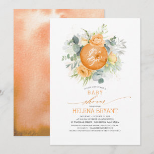 Orange Blommor andedräkt Boho Fall Baby Shower Inbjudningar