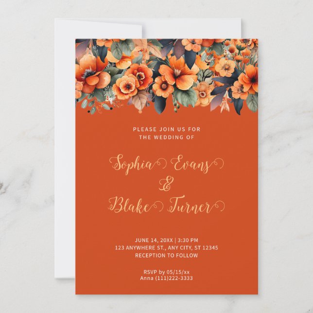 Orange Blommor Arrangemang Orange Bröllop Inbjudningar (Framsida)
