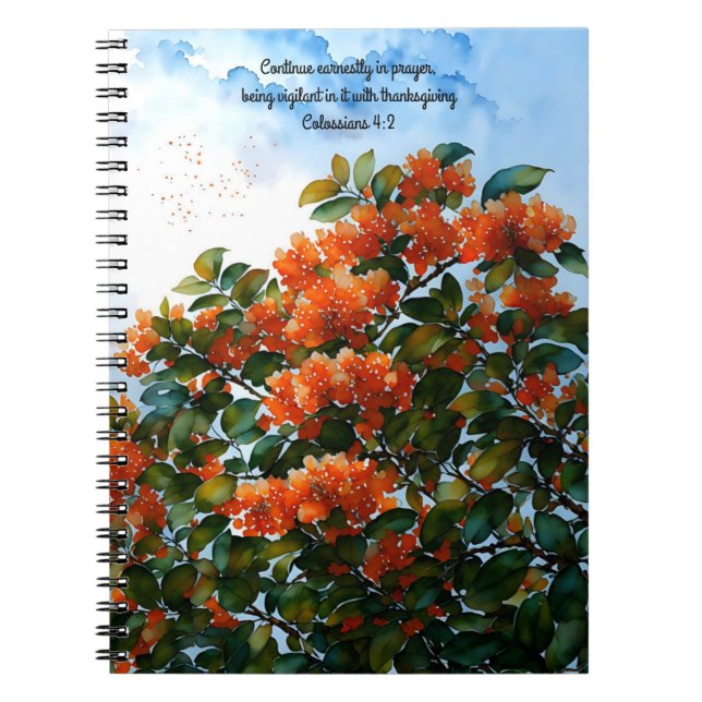 Orange Blommor Bibelvers Konst Bönedagbok Anteckningsbok (Framsidan)