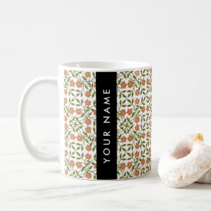 Orange Blommor, Blommönster, Boho, Ditt Namn Kaffemugg