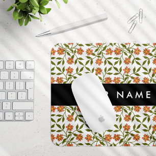 Orange Blommor, Blommönster, Boho, Ditt Namn Musmatta