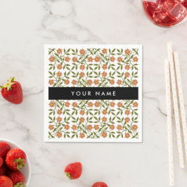 Orange Blommor, Blommönster, Boho, Ditt Namn Pappersservett