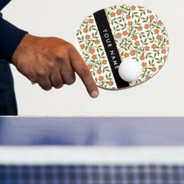 Orange Blommor, Blommönster, Boho, Ditt Namn Pingisracket
