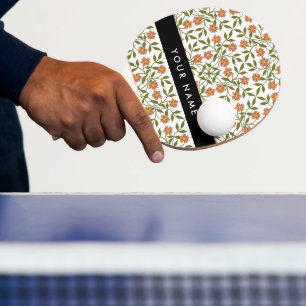 Orange Blommor, Blommönster, Boho, Ditt Namn Pingisracket