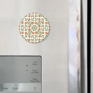 Orange blommor, Blommönster, Grönska, Boho Magnet