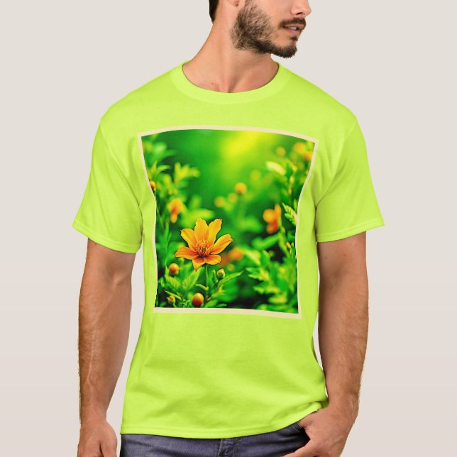 Orange Blommor Bokeh Solig T Shirt (Framsida)