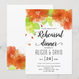 Orange blommor bröllop-repetitionsmiddag inbjudningar