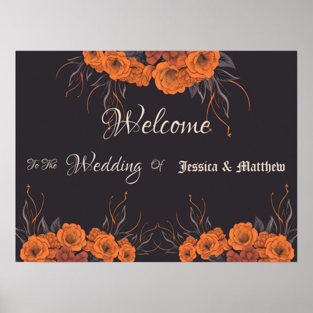 Orange Blommor Elegant Bröllop Poster (Framsidan)