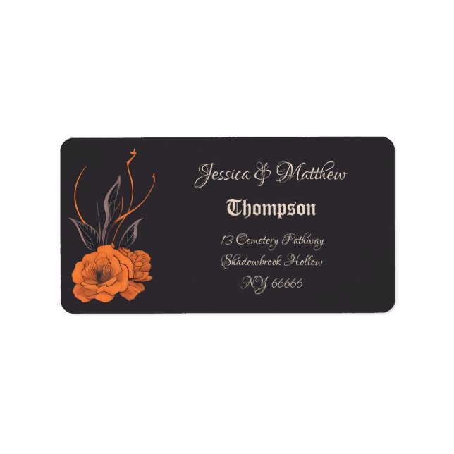 Orange blommor Elegant minimalistisk bröllop  Adressetikett (Framsidan)