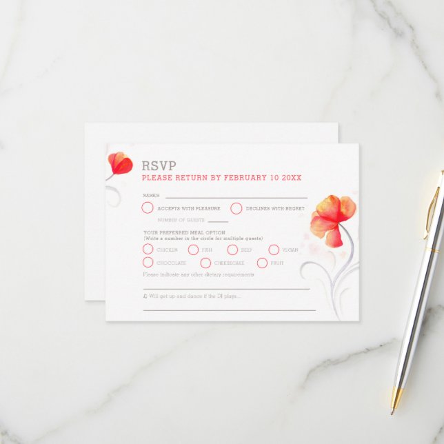 Orange blommor grått-snurrande vattenfärgsOSA OSA Kort (Fram/Back In Situ)