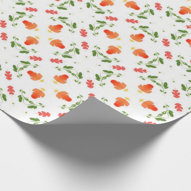 Orange Blommor grönt löv mönster Presentpapper (Hörn)