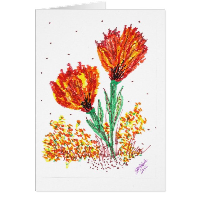 Orange blommor hälsningskort (Framsidan)