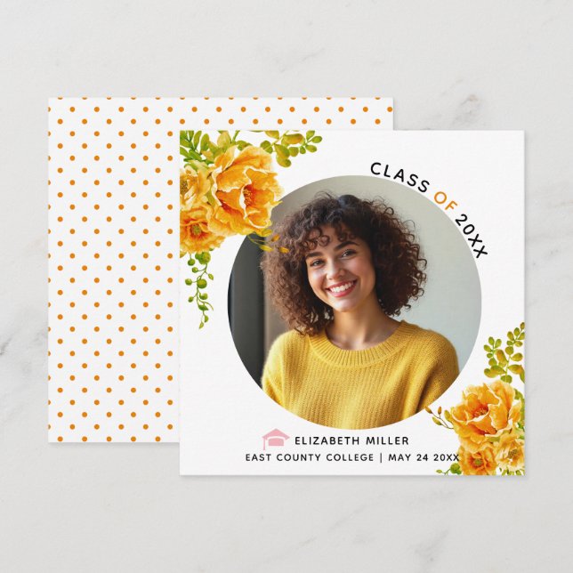 Orange blommor Klass av 2025 studenten-foto Meddelande (Fram/baksida)