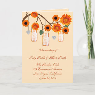 Orange Blommor Mason Glas Programkort Program