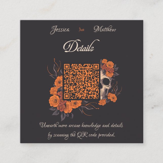 Orange Blommor Minimal Budget QR-kod Detaljer kort (Framsida)