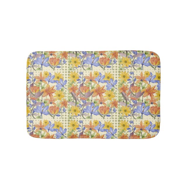 orange Blommor mönster Badrumsmatta (Framsidan)